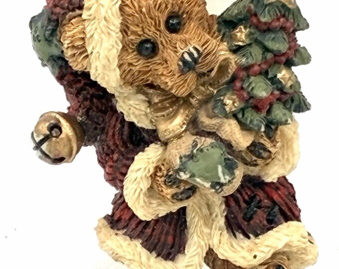 Vintage Resin Santa Teddy Bear Christmas Brooch Pin Boyds Bears Style Holiday