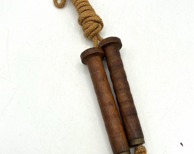 Vintage Textile Mill Bobbin Jump Rope Wood Spool Handles Industrial Decor