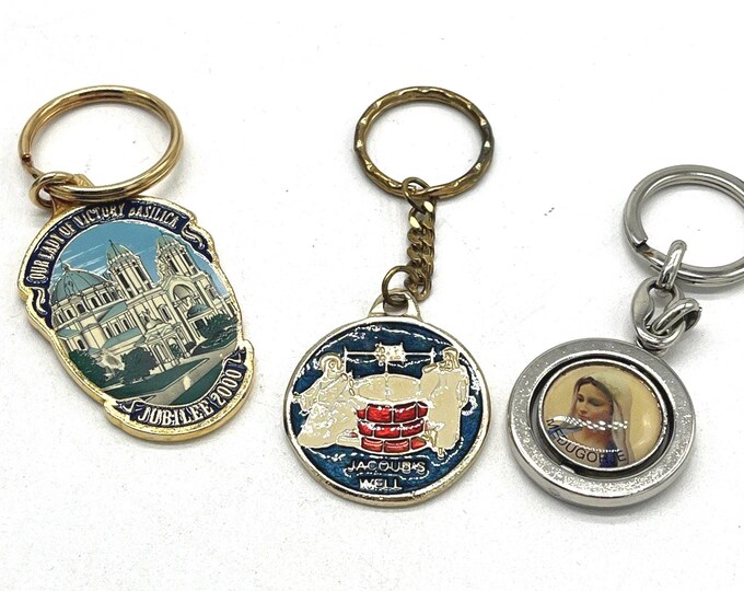 Vintage Keychain Lot – Religious Icon, Coat of Arms & European Landmark – Metal Collectible Souvenirs