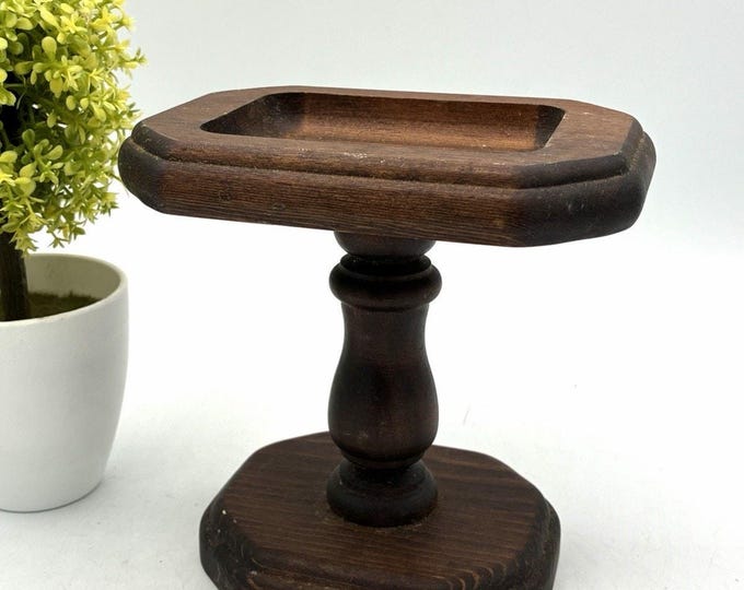 Vintage Three Mountaineers Wood Pedestal Candle Holder Asheville NC Primitive