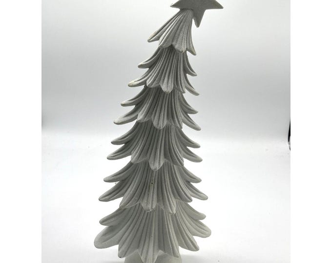 White Glitter Leaning Christmas Tree • Modern Holiday Tabletop Decor