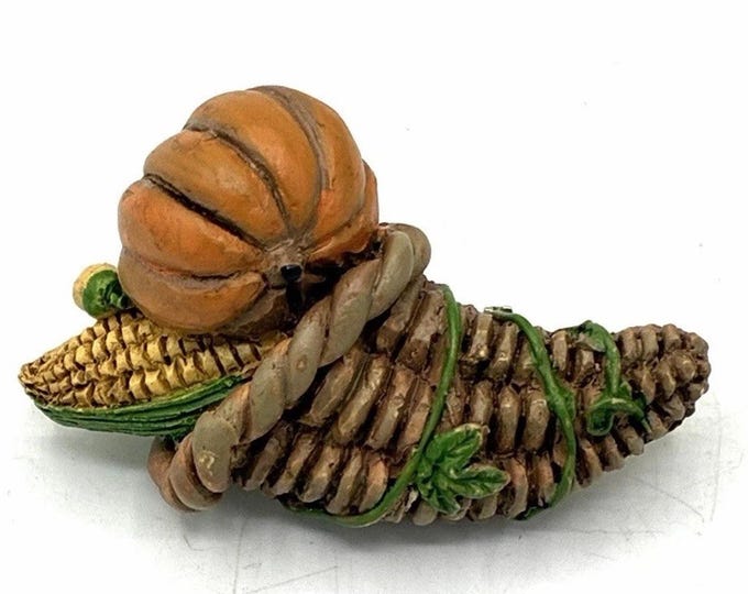 Vintage Resin Cornucopia Harvest Brooch Pumpkin Corn Fall Thanksgiving Pin