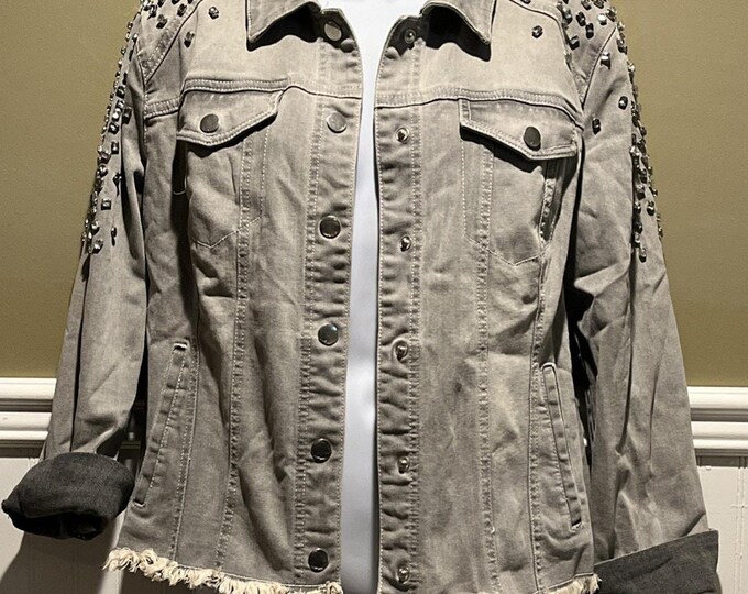INC Gray Studded Denim Jacket – Raw Hem Women’s Medium