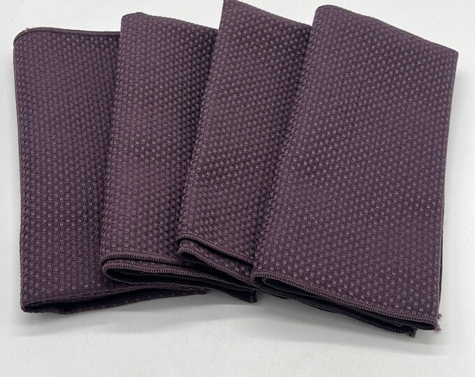 Set of 4 Vintage Eggplant Purple Cloth Napkins • Textured Fabric Table Linens