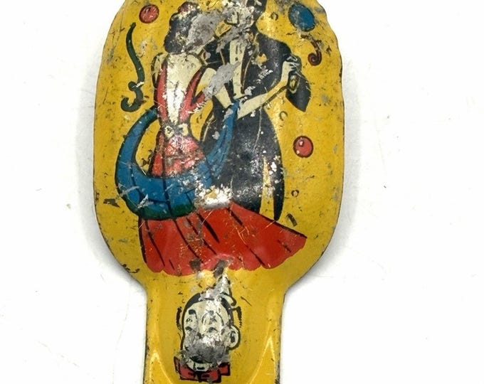 Vintage Dancing Couple Tin Litho Noisemaker Clicker - Metal Toy US MFG Co USA
