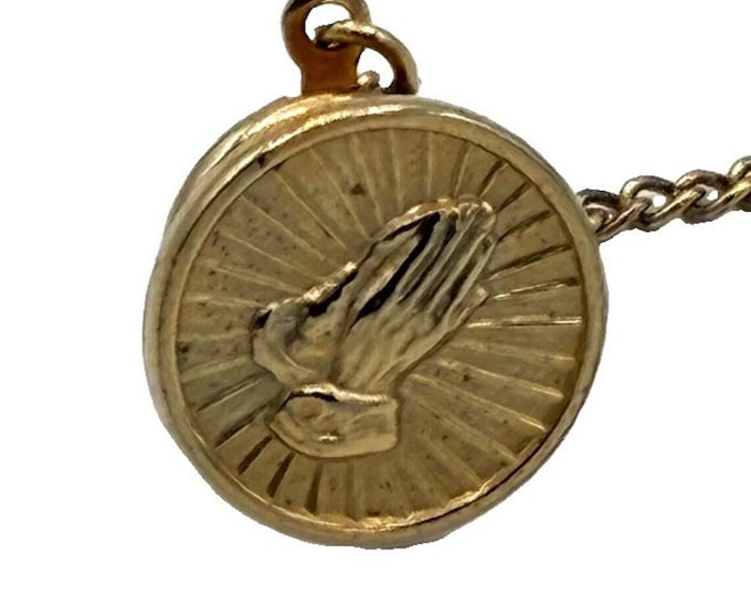 Vintage Praying Hands Tie Tack Gold Tone Religious Sunburst Design