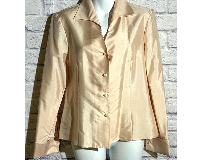 Finity 100% Silk Blush Dupioni Button Front Blouse Womens Size 8