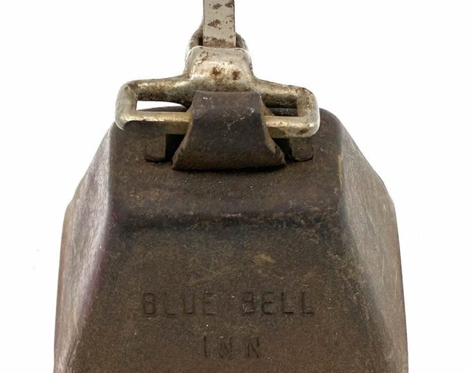 Vintage Blue Bell Inn E Buffalo Road Steel Cowbell Rustic Farm Primitive Decor