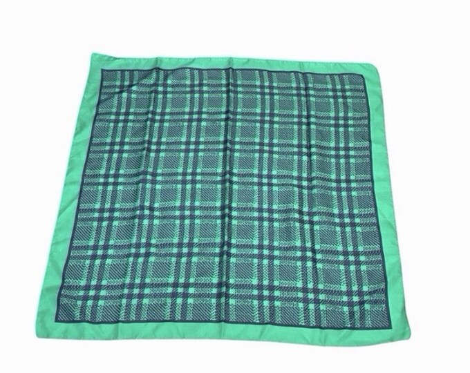 Continental Scarf Corp Vintage Green Navy Plaid Polyester Italy 30" Square