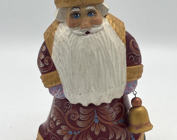 Santa Claus Carved Wood 6.5” Vtg Fairy Story Christmas Decor RUSSIAN DED MOROZ