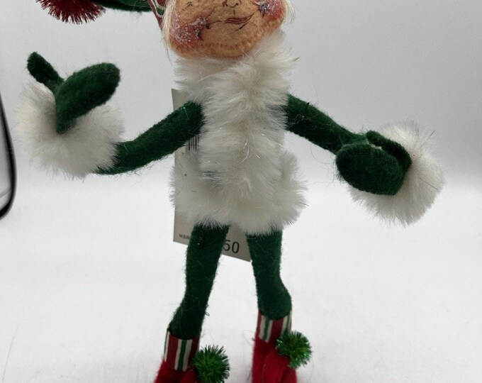 Annalee Green Christmas Elf Pixie 9" Poseable Doll Candy Cane Hat w Tag