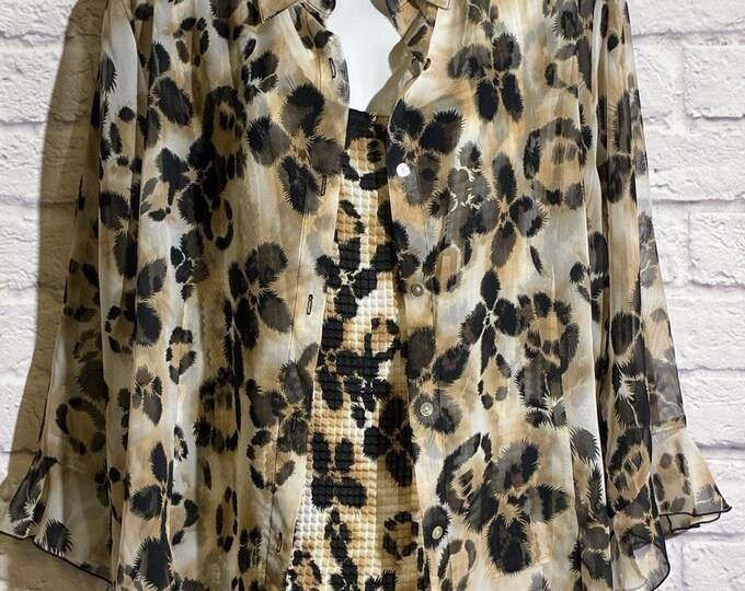 Nicola XL Leopard Print 2 in 1 Blouse Sheer Split Bell Sleeve Y2K Style