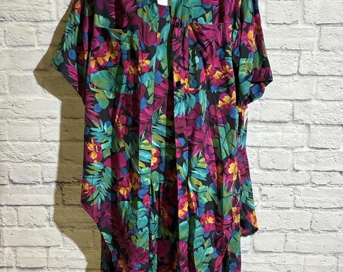 Vintage A.S. Elliott 14W Tropical Floral Dress Shirt 2 Piece Set NWT USA
