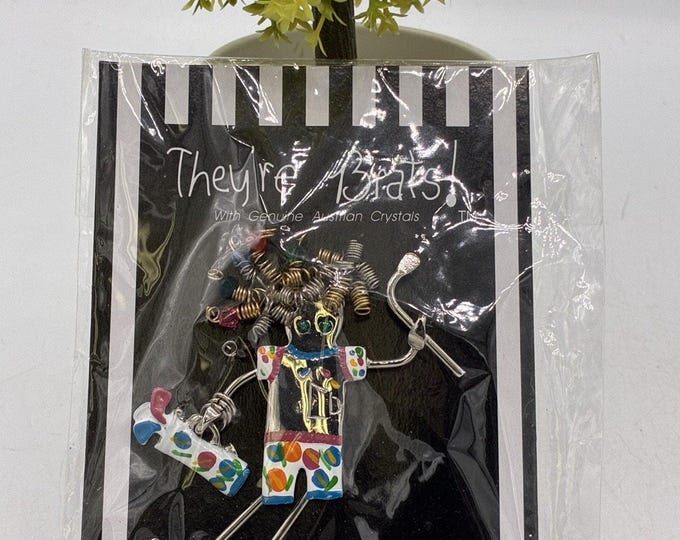 Ganz They’re Brats Golfer Wire Figure Brooch Pin NIP Austrian Crystals Enamel