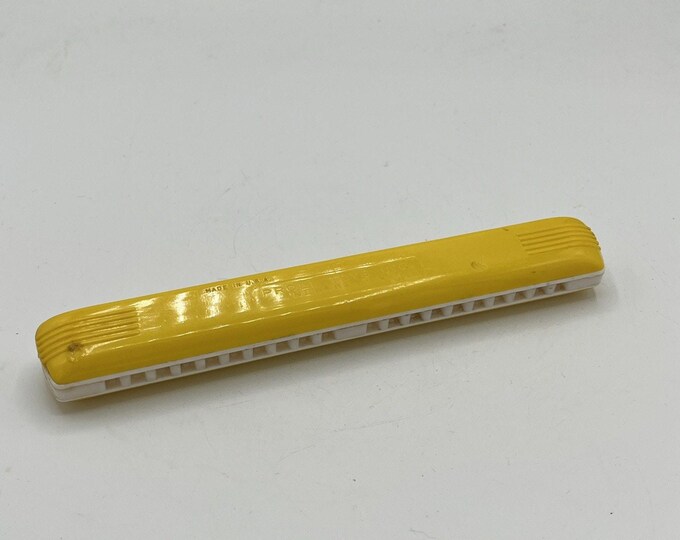 Vintage Proll Toys Duo Tone Yellow & White Plastic Toy Harmonica