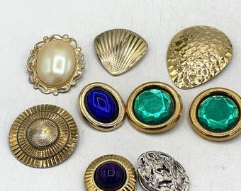 Lot of 9 Vintage Scarf Clips Sweater Guards Gold Tone Faux Pearl Gem Fashion
