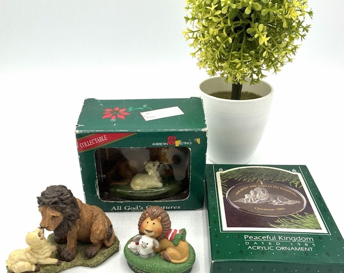 Vintage Lion Lamb Peace on Earth Christmas Lot Hallmark American Greetings 1985