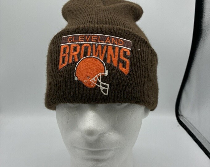 Cleveland Browns Knit Beanie Cuff Hat Schuessler Knitting Mills Made USA