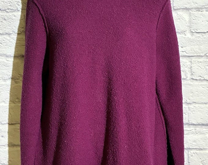 Eileen Fisher Berry Wool Boucle Crewneck Sweater Side Slits Womens Medium