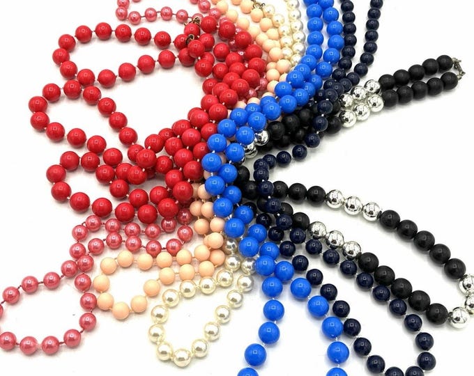 Lot 8 Vintage Beaded Necklaces Colorful Red Blue Pink Faux Pearl Costume Jewelry