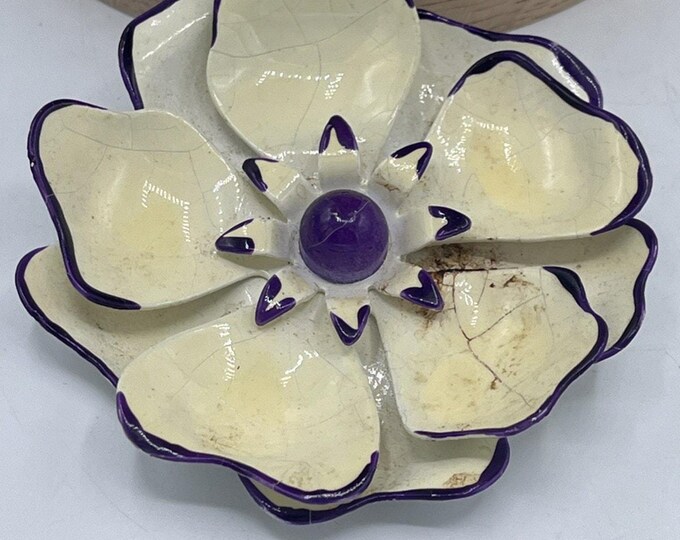 Enamel Flower Brooch Vintage White Pansy Pin Mid Century W Germany Flawed LOVELY