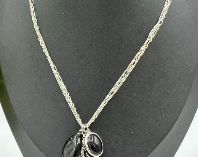 Lauren Conrad Necklace 18” Black Bead Cluster Pendant Silver Tone LC Jewelry
