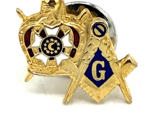 Masonic Knights Templar Square Compass Lapel Pin Gold Enamel Fraternal Vintage