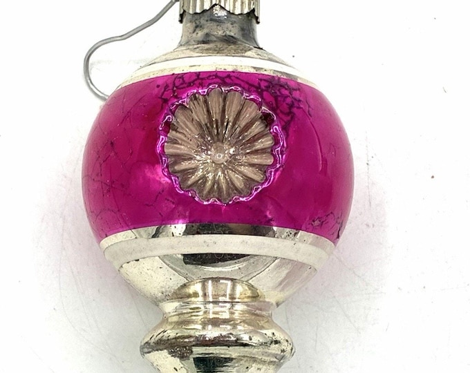 Vintage Shiny Brite Reflector Indent Drop Ornament – Fuchsia Silver Finial USA