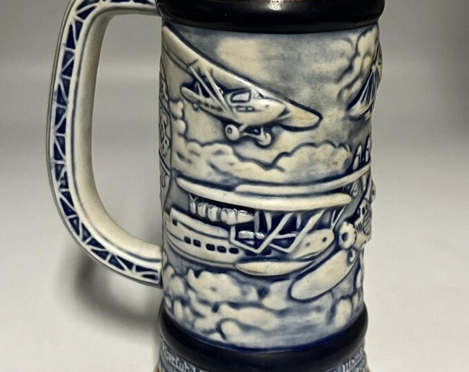 Avon 1982 Mini Beer Stein Mug Airplanes History of Flight Blue
