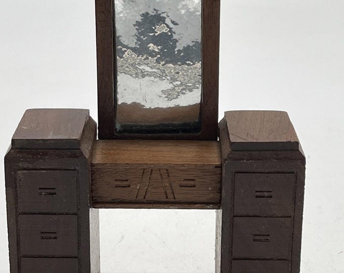 Vintage Strombecker Walnut Dollhouse Vanity Dresser • Miniature Furniture AS IS