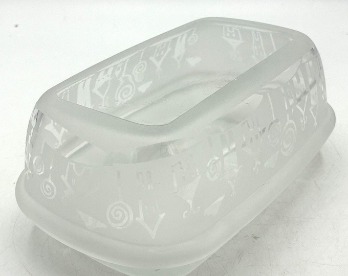 Vintage Etched Glass Butter Dish – Cow Jumped Over the Moon Nursery Rhyme Signed Art
