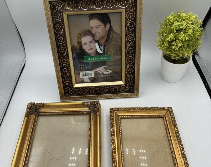 Lot of 3 Ornate Gold-Tone Picture Frames, 5x7 & 6x8