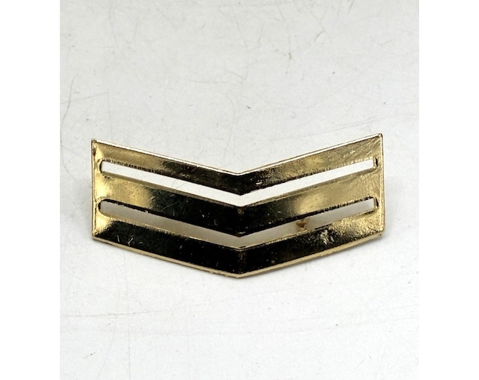Vintage Double Chevron Corporal Rank Insignia Pin Gold Tone Metal Military 1.75"