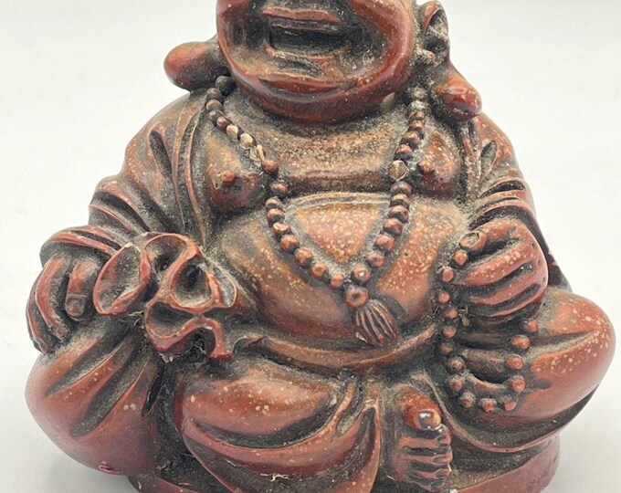 VTG Red Resin Laughing Buddha Feng Shui Prosperity Wealth Blessings Statue 3.5”