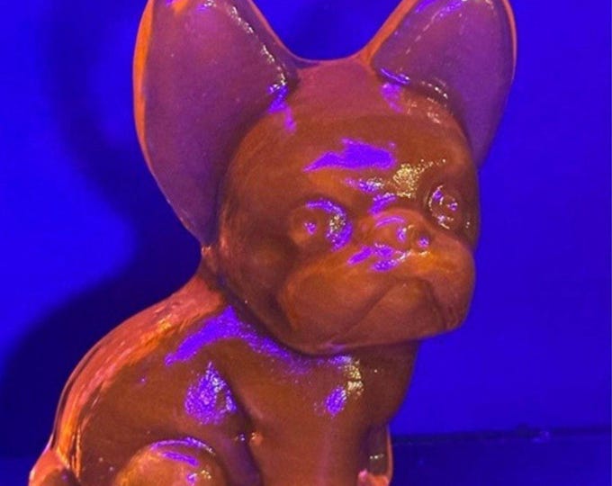 Selenium Amberina UV Reactive Glass Large Pink French Bulldog Frenchie GLOWS!
