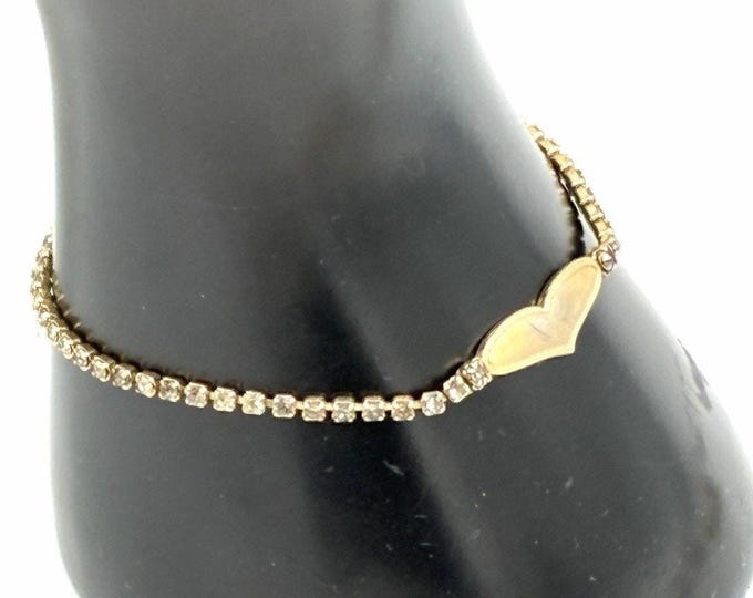 Speidel USA Gold Tone Rhinestone Tennis Bracelet Heart Center 7 Inch