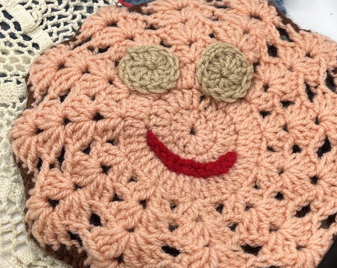 Vintage Crochet Doily Lot of 5 Smiley Face Handmade Retro Fiber Decor