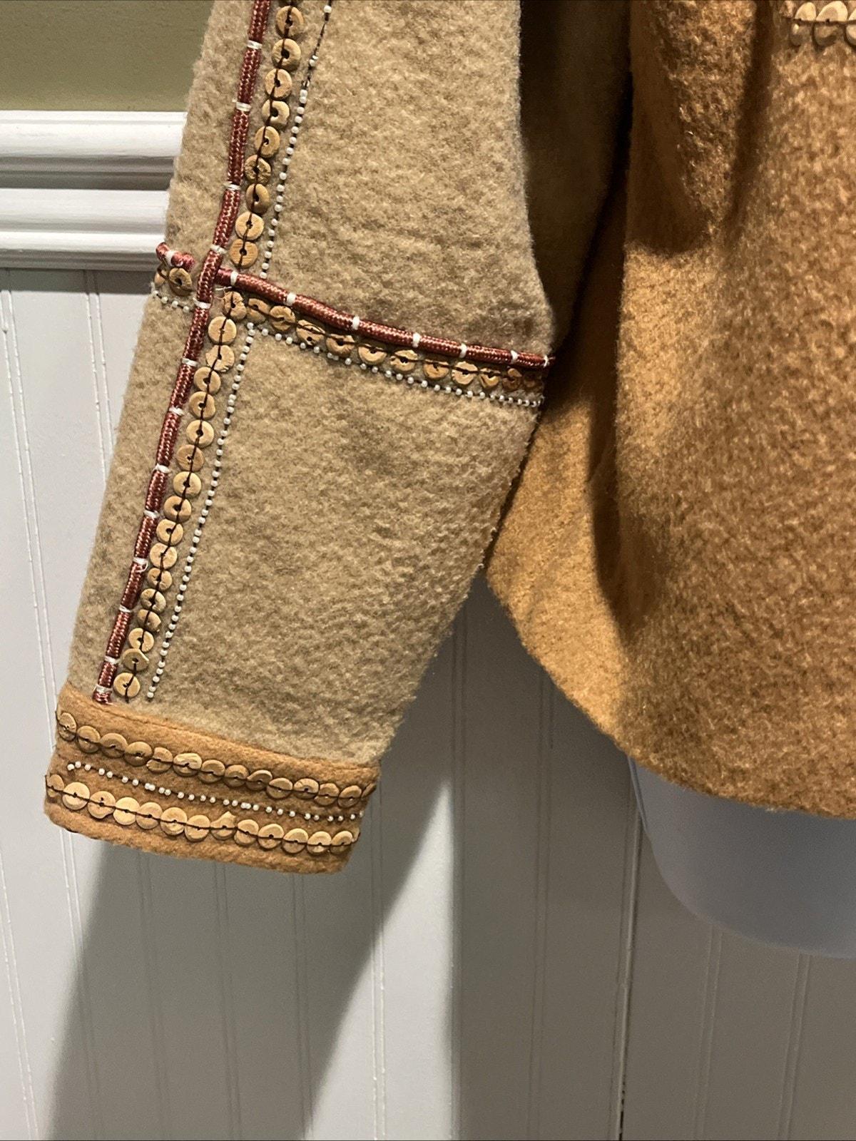 Vtg Sandy Starkman Tan Jacket Womens L Embroidered Embellished