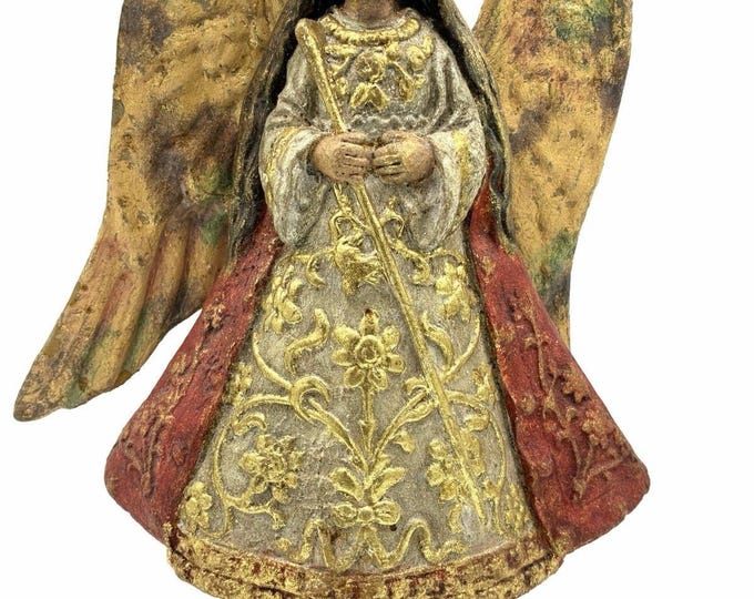Vintage Silvestri 9” Angel Figurine Distressed Gold Wings Religious Decor
