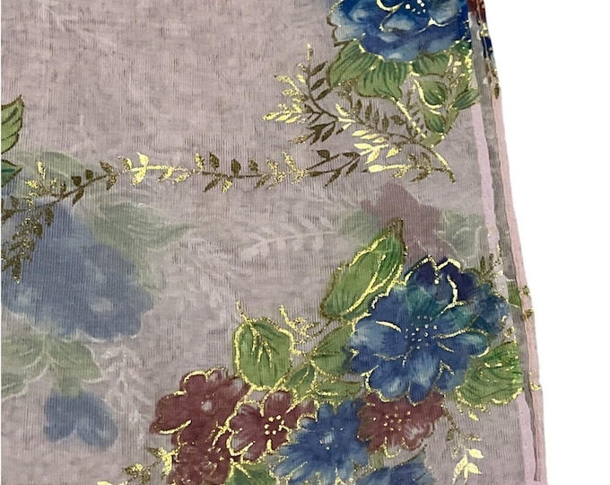 Vintage Pale Pink Semi‑Sheer Floral Scarf – Lightweight 9×52 Retro Accessory