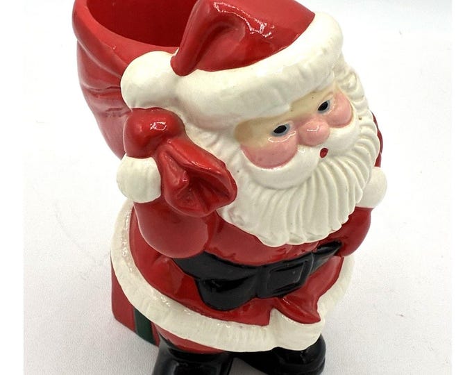 Vintage Avon 1982 Ho Ho Glow Santa Claus Ceramic Candle Holder Christmas Decor