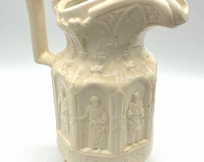 Signed Frank 1972 Ceramic Religious Pitcher Bishops Saints Gothic Relief 10”