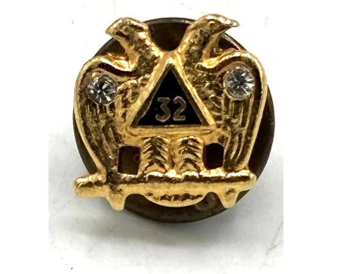 Scottish Rite 32nd Degree Masonic Lapel Pin Double Eagle Two Rhinestones