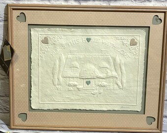 Vintage Figi Graphics Bless This Home With Love Hand Cast Paper Art 21x17