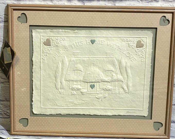 Vintage Figi Graphics Bless This Home With Love Hand Cast Paper Art 21x17