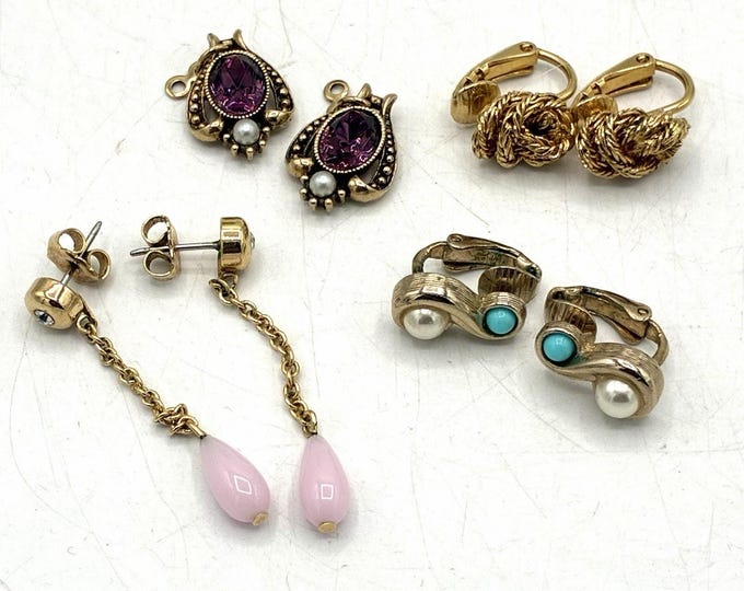 Signed Avon Jewelry Lot Pendants Earrings Gold Tone Faux Pearl Rhinestone