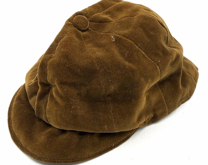 Antique 1920s Velvet Child’s Cap Silk Lined Small Size Brown Olive Tone