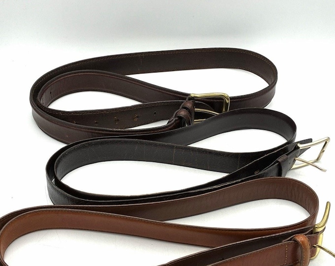 Lot 3 Vintage Leather Belts Size 46 Lands End Brown Black Mens Large