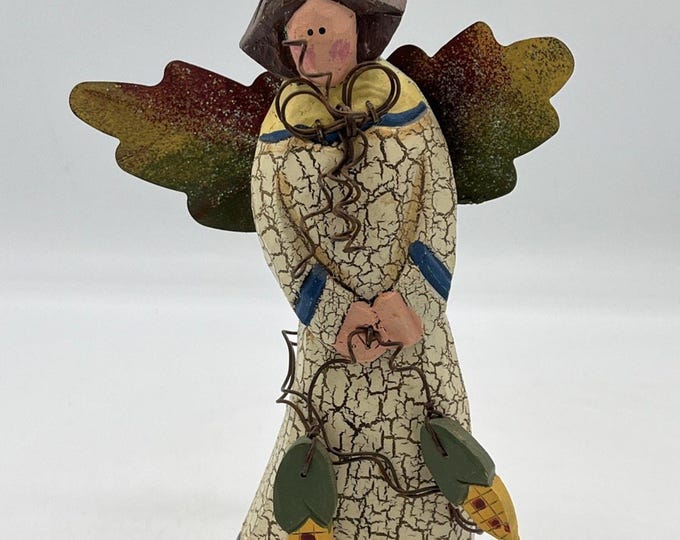 Vintage Roman Inc Folk Art Angel Girl Figurine Holding Corn Fall Harvest Decor