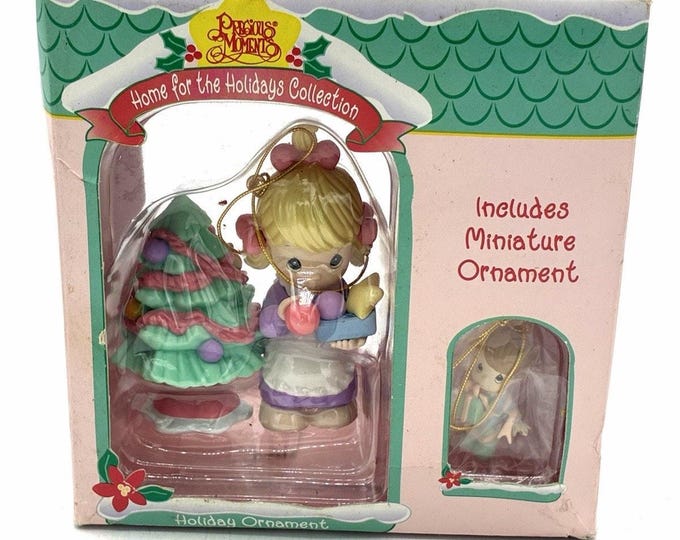 1996 Precious Moments Home for Holidays Ornament Set 329800 Mini Ornament Box
